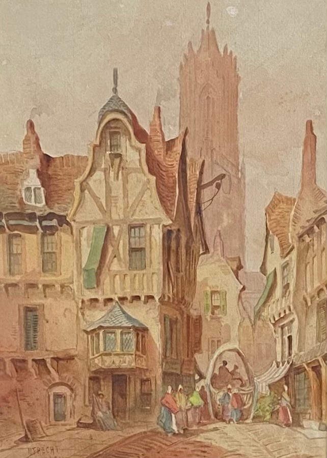 A 19th century Dutch School watercolour study of Ultrecht Cathedral, signed Wallen to the lower - Image 2 of 4