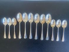 A set of six late 19th century silver hallmarked Hanover or rat-tail pattern flatware tablespoons by