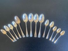 A mixed collection of 19th century and later Hanover or rat-tail pattern silver hallmarked