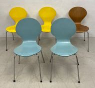 A matched set of five bentwood dining chairs in the style of Fritz Hansen, some with Phoenix Denmark