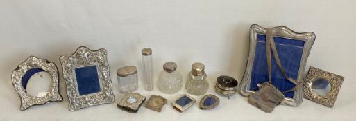 A mixed collection of hallmarked silver and white metal to include an Asprey's lidded box with