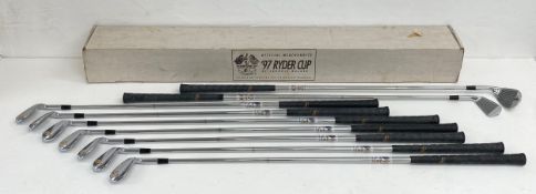 An unused set of nine Ryder Cup '97 official golf clubs by Johnnie Walker wrapped and in original