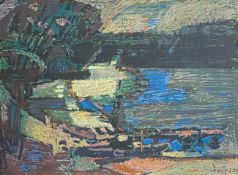 Yves Trevedy (1916-1991), a 20th century limited edition lithograph, abstract trees on a lake,