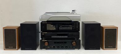 A vintage HiFi system to include Marantz CD, cassette player and amplifier along with an Ion usb