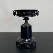 A 19th century Neoclassical style patinated bronze urn or tazza having a splayed circular rim with