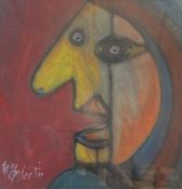 A contemporary Cubist style portrait titled 'Simon', signed to the lower left in a glazed frame with