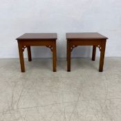 A pair of Georgian style mahogany and inlaid lamp or occasional tables. H.47 W.50 D.50cm