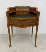 A 19th century marquetry inlaid bonheur du jour or ladies' writing desk with pierced brass gallery
