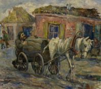 David Labkovski (1906-1991), a modern Russian school oil on canvas, horse and cart in a rural