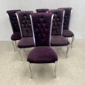 A set of six contemporary high back dining chairs in buttoned upholstery. H.68cm