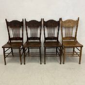 A set of late 19th century beech and oak spindle back chairs. H.104cm
