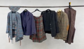 A mixed collection of ladies' designer clothes to include a vintage Bill Gibb knitwear three-piece
