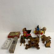 A collection of vintage wooden toys to include Mickey |Mouse on the glockenspiel along with a