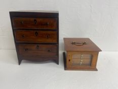 A 19th century apprentice piece miniature chest of drawers and a miniature specimen or collector's