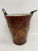 A 19th century leather fire bucket, hand decorated with the Royal coat of arms. H.30xDia.27cm