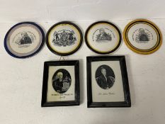 A collection of six 19th century Sunderland plaques to include Wesley and Adam Clarke. 17x21cm.