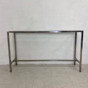 A contemporary metal framed console table with plate glass top. H.79 W.137 D.35.5cm
