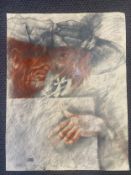Ben-Ami Koller (1948-2008), a contemporary pencil and sanguine drawing on paper, obscured abstract