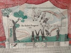 David Hockney (b.1937), an original 1980s poster featuring 'A Rake's Progress' drop curtain design