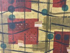 A mid century oil on board, abstract composition, unsigned. 47x38cm.