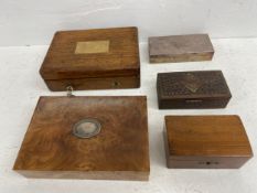 A 19th century oak strong box with double locking Bramah lock, a maple box, a painted Indian gilt