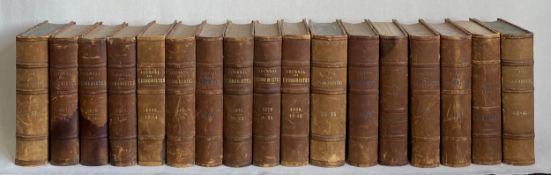 Seventeen half leather bound first edition volumes of 'Journal Des Economistes, Revue De La