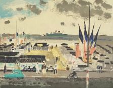 Gaston Sébire (1920-2001), a 20th century limited edition lithograph depicting a bustling port,