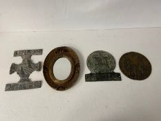 A 19th century lead Union Fire Office plaque, a metal Imperial firemark, a bronze neo Roman plaque