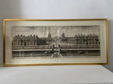 A large 18th century engraving, view of the Royal Hospital at Greenwich in a glazed gilt frame.