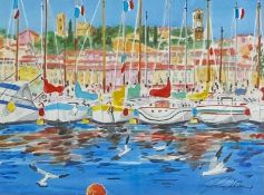 A contemporary watercolour view of Cannes, signed to the lower right in a glazed frame. 28x34cm