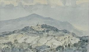 A contemporary watercolour depicting a rural Italian landscape titled 'Todi', signed with the