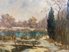 A 20th century French Impressionist oil on board by Charles Benard, autumnal landscape, signed to