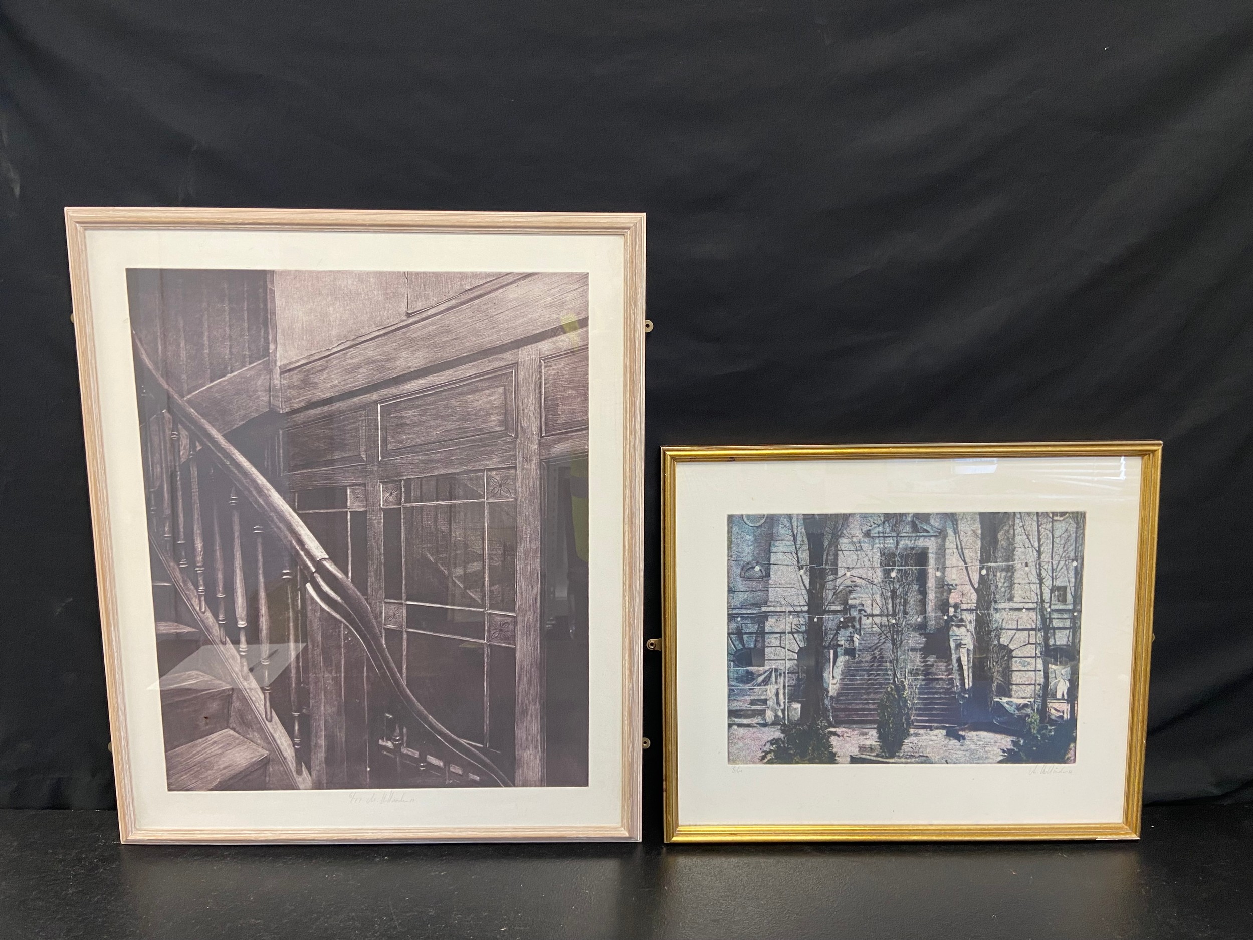 Two limited edition etchings, numbered and indistinctly signed, both by the same hand, framed and