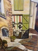 A framed oil on board, Provencal village street scene, signed A Nicolett. 76x61cm.