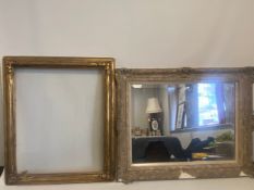 A vintage gesso framed mirror with foliate decoration and bevelled plate along with a carved