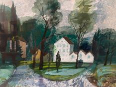 Henry Collins (1910-1994), a collage and gouache painting titled 'Kelvedon Mill', signed to the