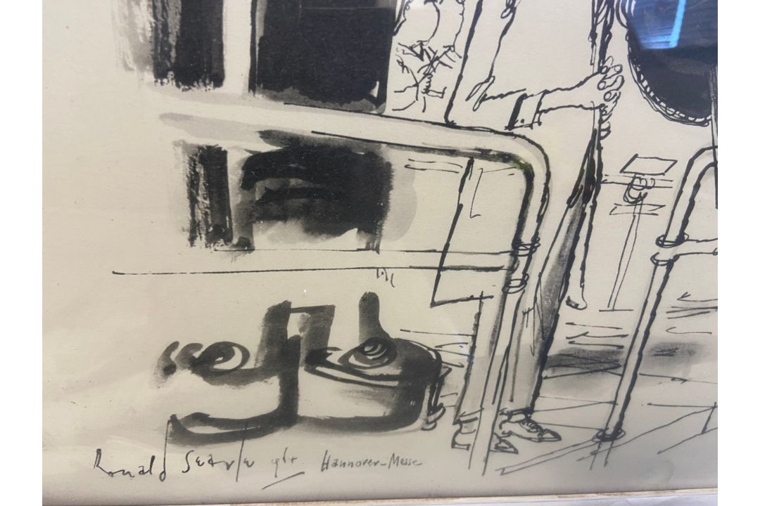 A set of five vintage framed and glazed Ronald Searle cartoons. 41x53cm. - Image 3 of 7