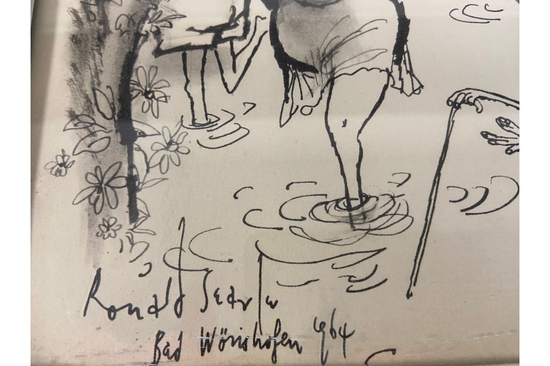 A set of five vintage framed and glazed Ronald Searle cartoons. 41x53cm. - Image 7 of 7