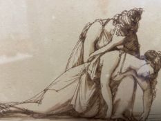 A framed and glazed ink and sepia wash study, classical figures, signed Chantrey. 36x31cm.