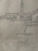 Sigmund Pollitzer (1913-1982), a 20th century pen drawing, Continental cityscape, signed and dated