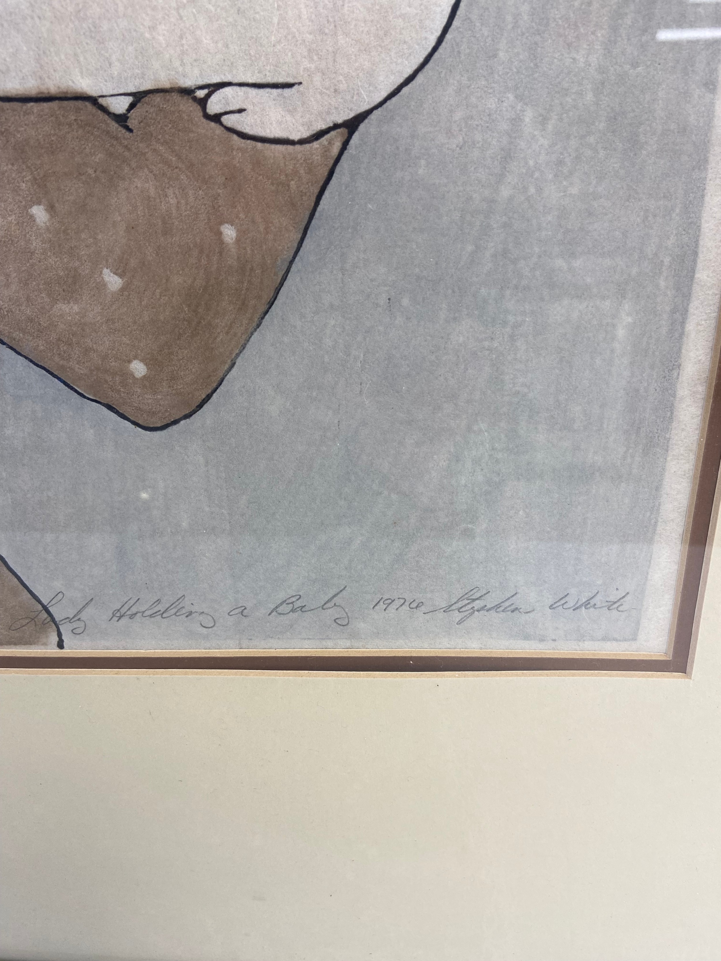 Stephen White (b.1939), a limited edition woodblock print in colours titled Lady Holding a Baby, - Image 3 of 4