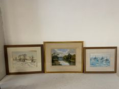 A framed and glazed watercolour, HMAV's Arakan, St. George and Ardennes, signed Harry McConville,
