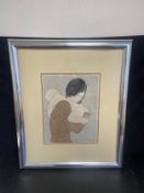 Stephen White (b.1939), a limited edition woodblock print in colours titled Lady Holding a Baby,