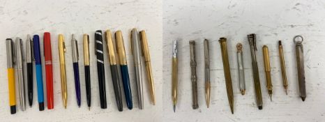 A collection of twenty two various fountain pens and propelling pencils, 19th century and later.
