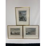 A set of three 18th century hand coloured engravings, Greenwich Hospital, published by T Malton Sept