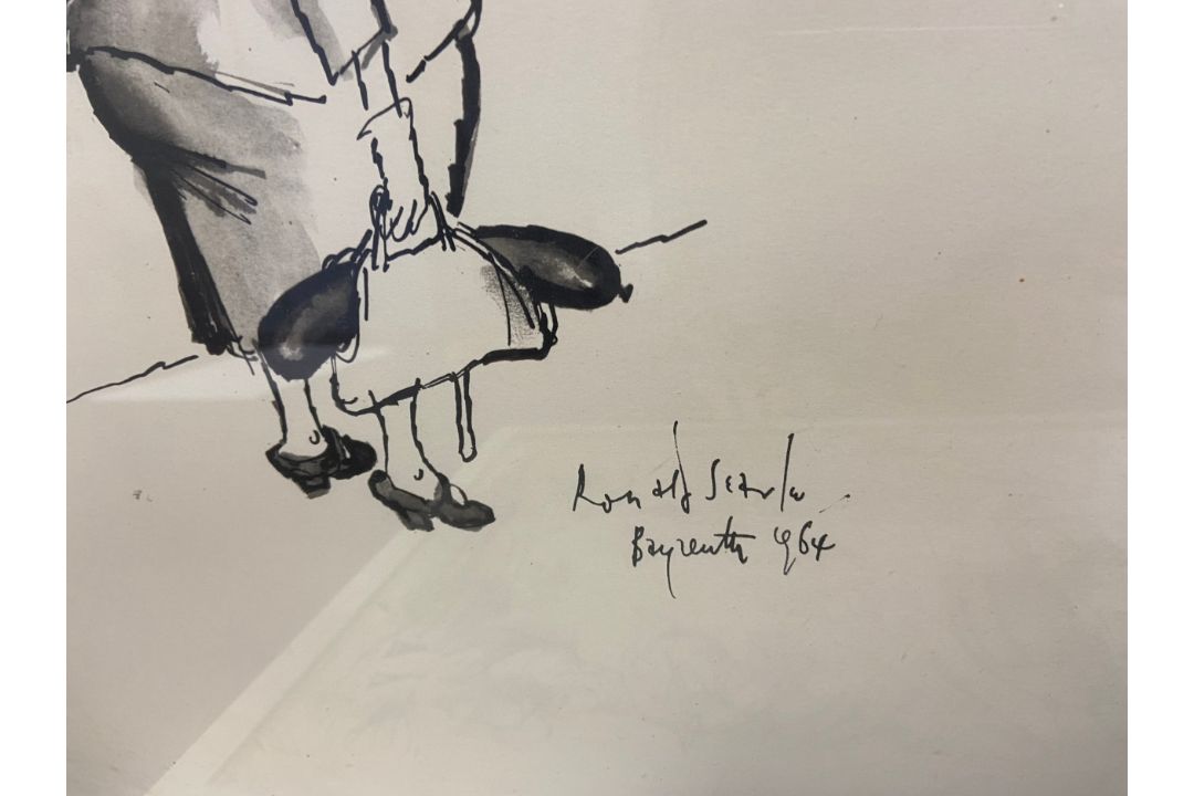 A set of five vintage framed and glazed Ronald Searle cartoons. 41x53cm. - Image 4 of 7