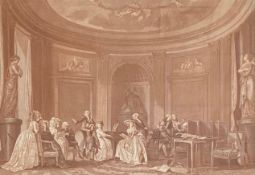 A 19th century sepia engraving titled 'L' Assemblée au Concert' in a glazed gilt frame. 59x68cm