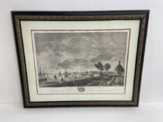 A large framed and glazed reproduction print, a view of Bordeaux. 105x83cm.