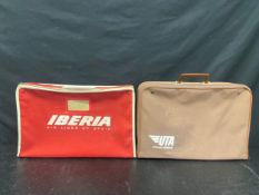 Two vintage flight bags; Iberia and UTA. Largest 43x29cm