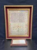 An 19th century needlework sampler by Martha Sweiman aged 11, worked with floral sprays and text